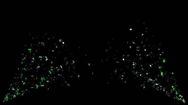 green white corner confetti explosion isolated alpha channel animation, birthday party and anniversary celebration overlay motion design element