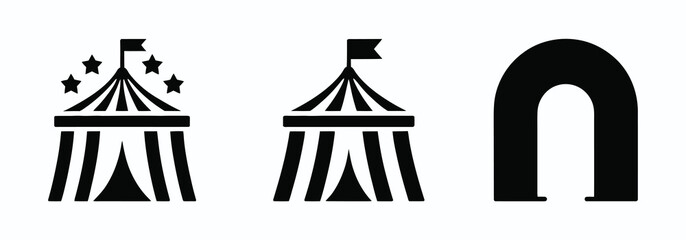 Circus tent icon collection, monochrome carnival and festival symbols for amusement entertainment, fair events and decorative vector graphics. © Gary D. Marlow