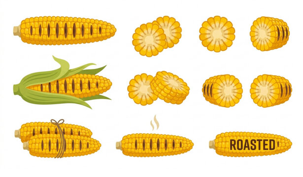 Roasted Corn on the Cob Collection Vector EPS 10 Illustration Isolated on White