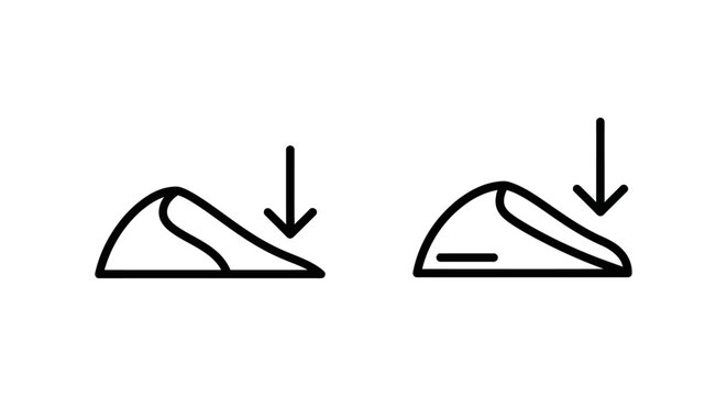 Sand dune loss tracker and environmental decline analysis icons with environmental analysis downward monitoring landscape reduction geography topography research conservation