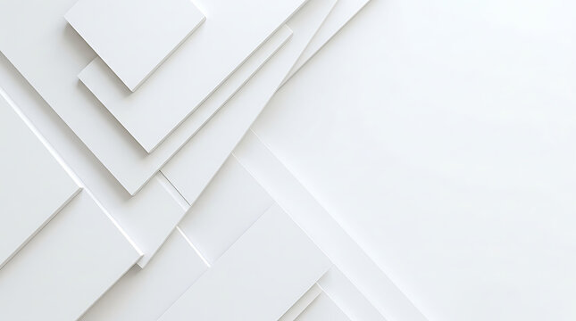 White geometric background with layered square and rectangular shapes creating abstract pattern.