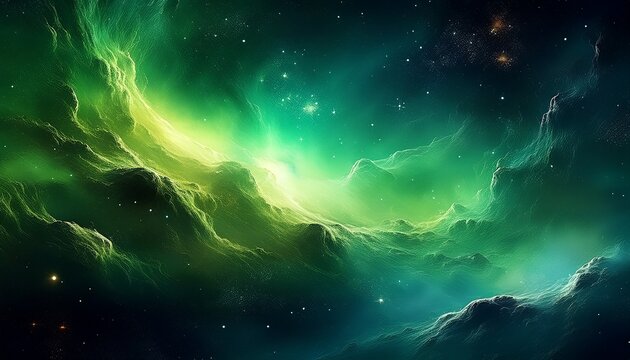 colorful green space galaxy cloud nebula stary night cosmos universe science astronomy supernova background wallpaper