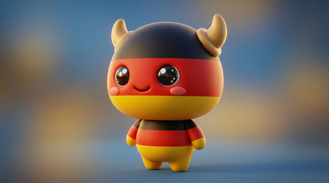 Cute cartoon devil mascot wearing German flag colors with horns and striped body design