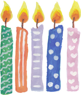 Five Birthday Candles Illustration Watercolor Art