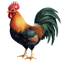 watercolor of Rooster graphic, isolated on a white background. © soltrex