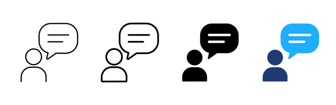User comment icon. Person speech bubble symbol. Simple pictogram for personal opinion, feedback, testimonial, customer review, profile message and user response.