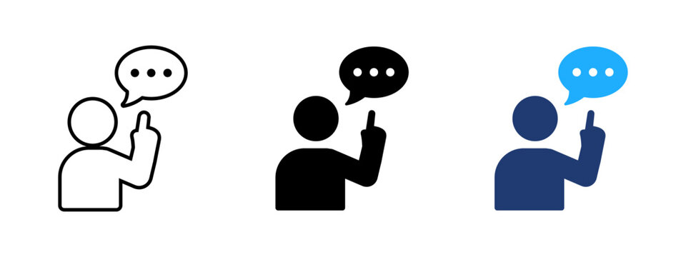 Advice speech icon. Person giving opinion symbol. Simple pictogram for recommendation, consultation, suggestion, personal feedback, coaching and expert advice.
