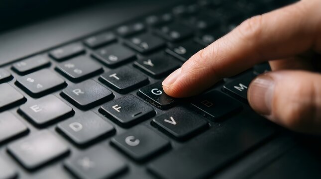 Finger pressing a keyboard button with the letter g