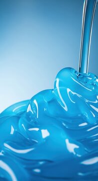 Bright neon blue, highly viscous liquid flowing mysteriously. A detailed macro abstract image showing unusual density and texture, density, fluid, element
