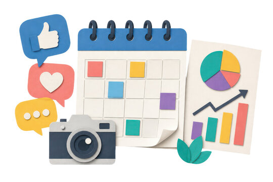 Paper cutout social media marketing planner