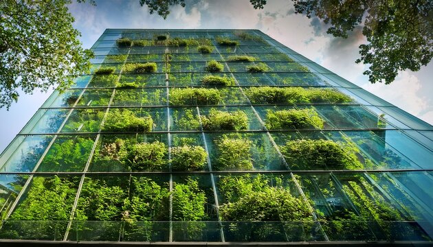 behind trees in lyon a glass facade becomes a green urban surface as plants and greenery cover layered building architecture in france