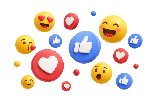 Floating social media reaction emojis and like buttons