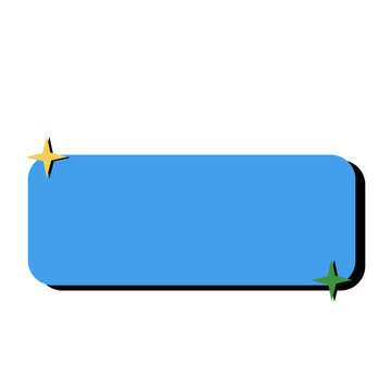 Blue rectangular speech bubble with rounded corners and decorative stars