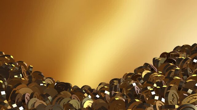 3d animation of golden euro coins moving in a wavy motion against a glowing golden background.