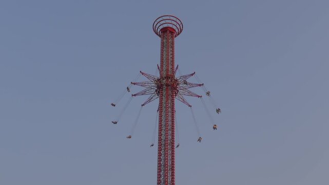 Steady View Of The Asiatique Skyflyer Rotating High Above The Chao Phraya River Waterfront In Bangkok, Thailand