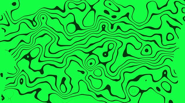 Topographic line map with green abstract patterns and flowing waves. Perfect for background designs, environmental themes, or technology concepts.
