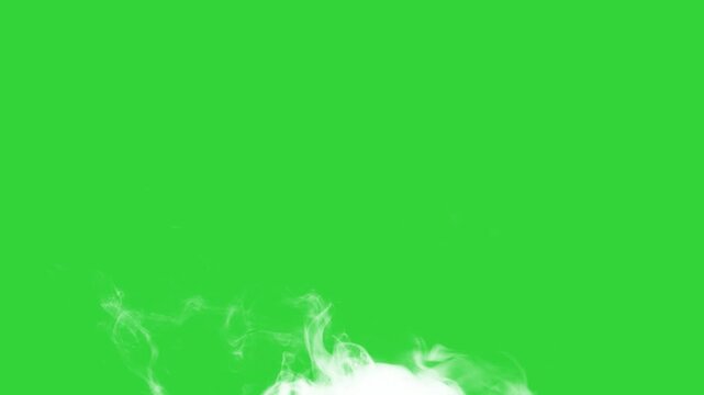 Thin wispy white vapor smoke rising from the bottom edge isolated on a solid green screen chroma key background for seamless video editing and compositing effects