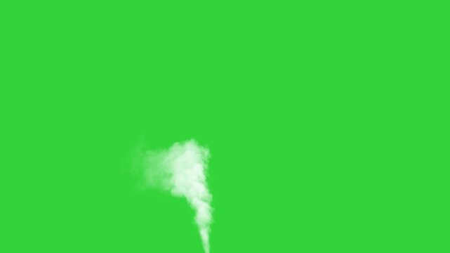 High pressure white steam jet blast blowing upwards from bottom green screen overlay chroma key visual effect for professional video editing and motion graphics