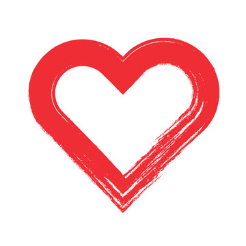 Red heart shape brush stroke isolated on white background