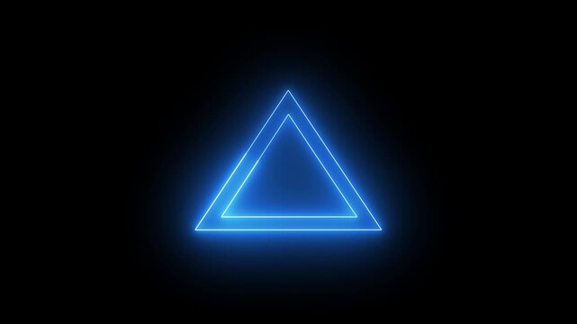 abstract triangle neon light animation blue glowing neon triangle icon represents modern design, technology, glowing abstract triangle shines