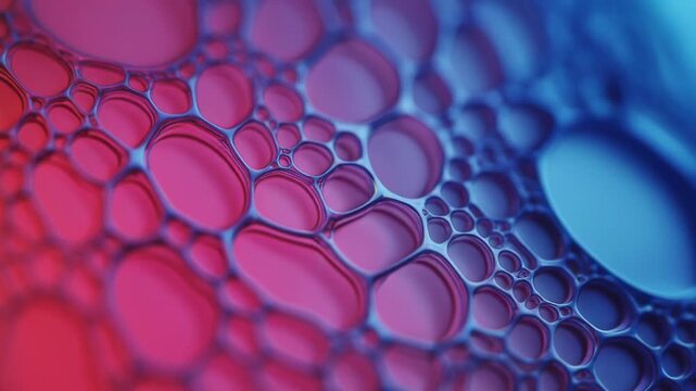 Abstract pink and purple liquid surface with floating spheres