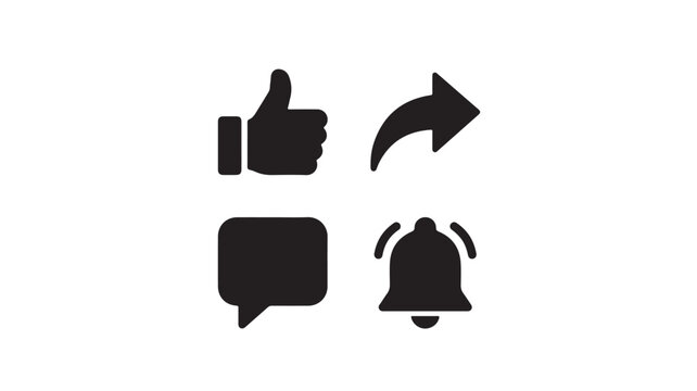 Social Media Icons Set Thumbs Up Arrow Chat Bell Notifications Isolated On White