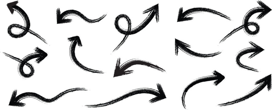 Collection arrow bold brush  up drawn curved arrows. 
Hand drawn vector brush strokes grunge arrow paint
brush strokes .