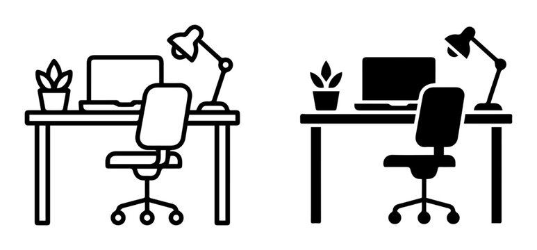 Office Workspace Icons, Desk Setup Illustrations, Minimalist Office Design, Vector Workspace Elements
