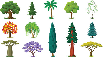 Collection of diverse vector trees isolated on white background ©  GraphixaX