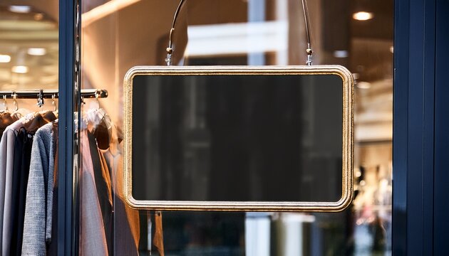 horizontal black empty signage on clothes shop front with glass windows website header creative banner copyspace image