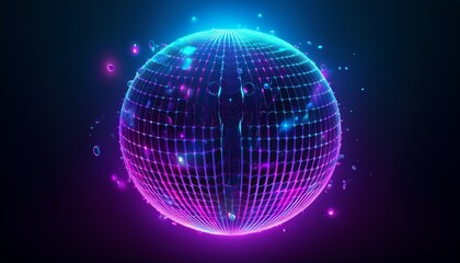 Obraz premium neon futuristic 3d sphere virtual reality abstract technology concept vibrant particle liquid sphere purple and blue gradient technology sphere artificial intelligence big data