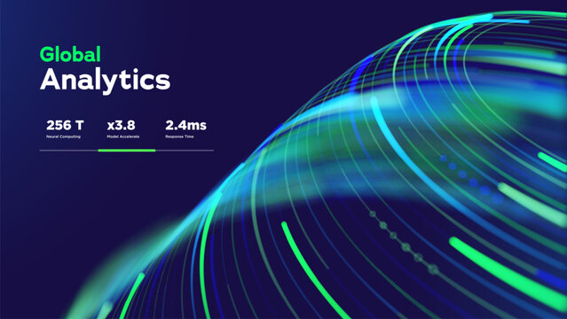 Analytics Data Network Technology Global And Digital System Creates A Flowing Signal Landscape For Telecom, Connectivity, Cloud Service, Data Science, And Communication Research. Vector Illustration.
