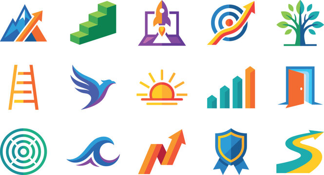 Modern Business Growth and Success Logo Collection with Abstract Startup and Achievement Vector Icons