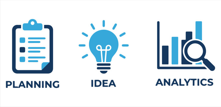 Business Planning Idea and Analytics Icons Set for Strategy and Data Analysis Projects