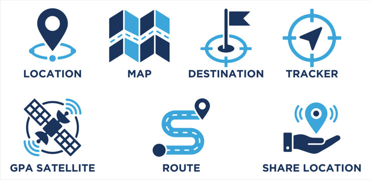 Navigation and GPS Location Icons Set for Map Route Tracking and Destination Finder