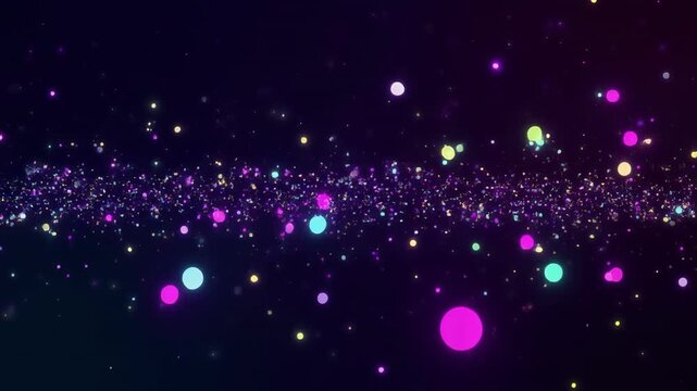 Abstract particle motion in dark cosmic space with neon glow