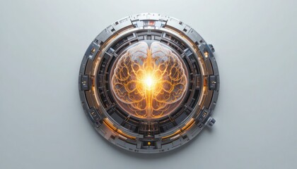 Naklejka premium Circular metallic device with glowing center creating futuristic technology concept with modern style