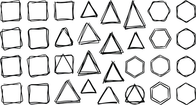 Sketchy hand drawn geometric shape frames grid vector illustration collection