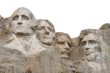 Fototapeta premium Four monumental carved stone faces on granite cliff