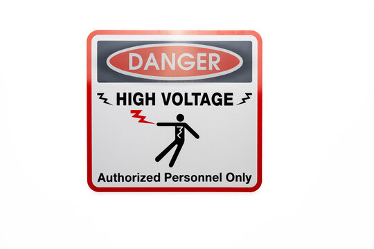 Danger High Voltage, Authorized Personnel Only sign on white background.