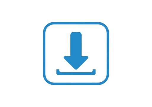 A very important and fine magic blue download icon with arrow silhouette pointing downwards in a square box
