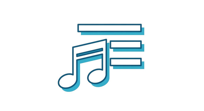 Minimalist vector graphic illustration of a blue musical note icon