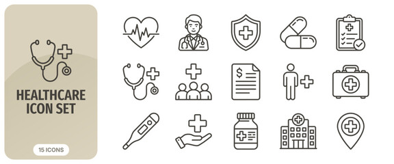Fototapeta premium Healthcare icon set, medical line icons collection, vector illustration
