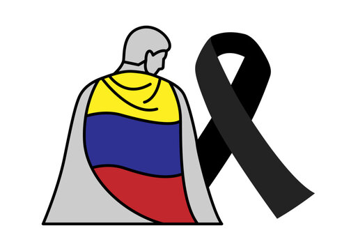 Persona de espaldas cubierta con bandera de venezuela y lazo negro de luto