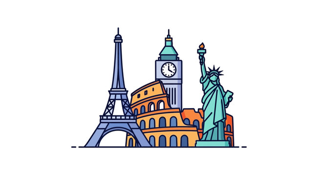 Famous Landmarks Collage - Travel Icons