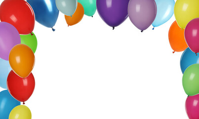 Colorful balloons on white background. Frame with space for design © New Africa