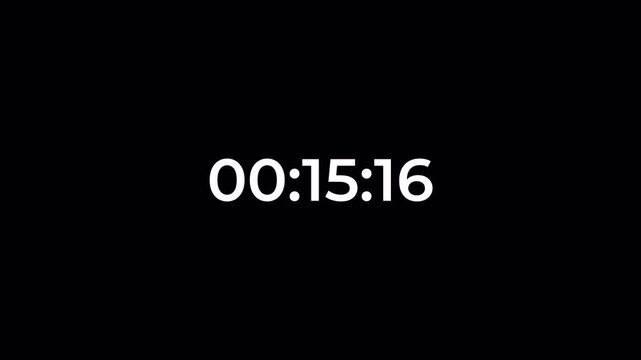 3 Hour Digital Timer Animation on Transparent Background, Count Up Stopwatch with Hours, Minutes and Seconds, 4K Alpha Channel