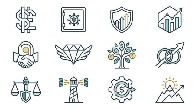Premium luxury banking logo design featuring a modern geometric currency symbol with elegant gold and navy blue color scheme for high net worth financial institutions and private wealth mana