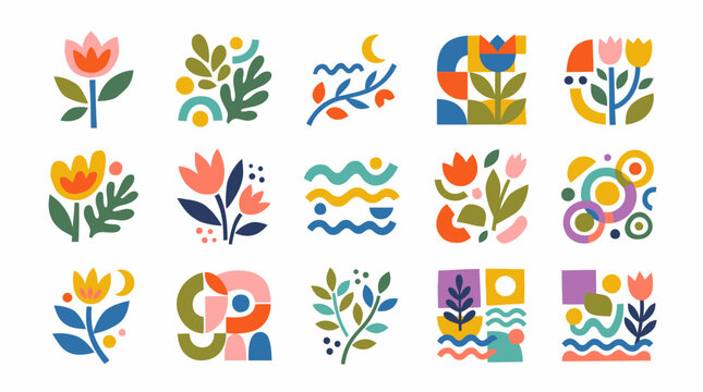 Comprehensive Collection of Abstract Floral and Organic Shapes in bright studio