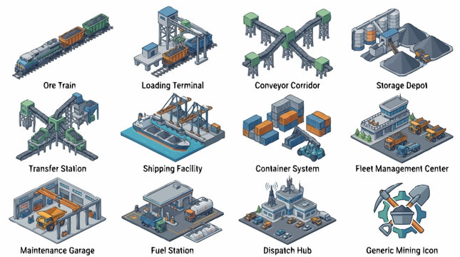 Isometric Industrial Buildings and Facilities Collection.